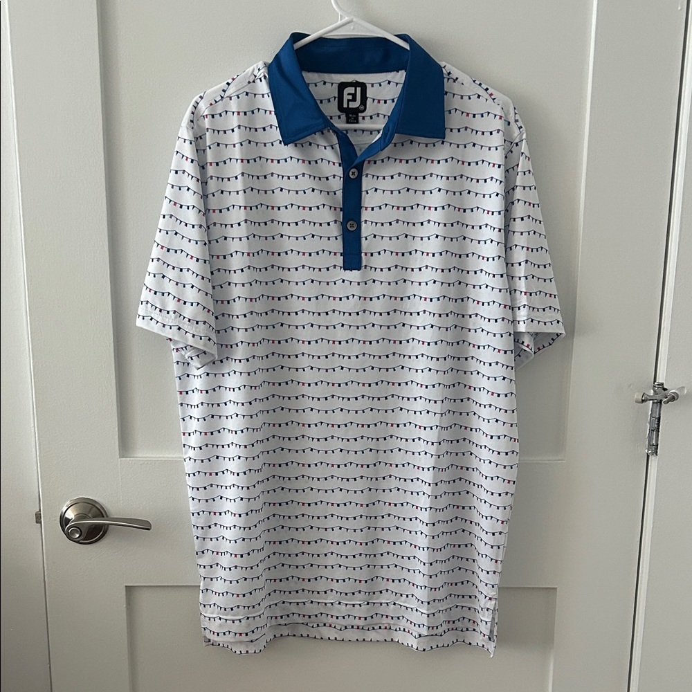 FootJoy White Golf Shirt with Blue Collar
